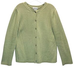 Basic Editions Chartreuse Ramie/Cotton Cardigan Knit Sweater - Large